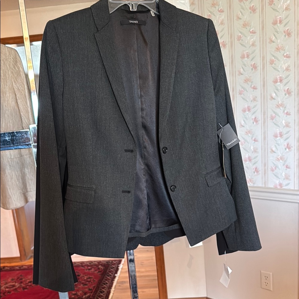Tahari Gray Blazer Classic Tailored Suit Jacket